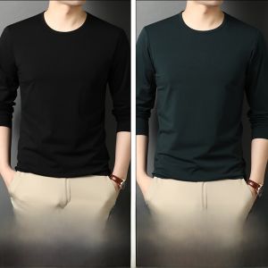 ROMON | Mens Long Sleeve T-Shirt Pure Cotton Crew Neck Underwear White