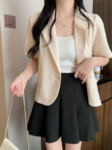 Thin Summer New Arrival Short Sleeve Suit Collar Short Coat Chic Classic Style Easiest for Match Tops Shirt Denim Casual Small Coat