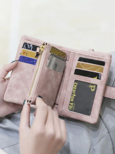 Womens short frosted wallet Korean version student small fresh cute Tri-fold  multi cardslot zero wallet multifunctional wallet