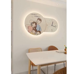 Đồng hồ treo tường Tráng gương Kèm đèn LED cao cấp Decor Phòng ăn  Phòng ngủ Quán cafe  Tranh đồng hồ gia đình của bé