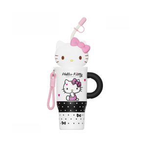 Sanrio | 1pc Cartoon Stainless Steel Insulated Cup 580ml Hello Kitty Straw Cup with Portable Handle for Car Office & Outdoor Use