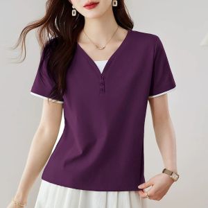 QIAOXIZI | Summer Two-Piece Short Sleeve T-Shirt V-Neck Fashionable Loose Slimming Youthful Womens T-Shirt
