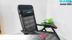 Ghế xếp thư giãn SUMIKA 636A lưới vân mây đan thoáng mát lăn tay massage tặng kèm khay đựng ly