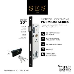 Body Kunci Pintu - Mortise Lock SES 90120A - 30mm BM