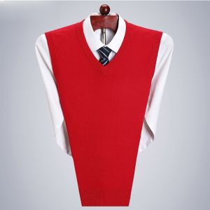 SHIPAILUO | Eordos Mens Autumn Winter Cashmere Sweater Vest Mid-aged Solid Color V-neck Knitted Vest Sleeveless Shoulder Pad Sweater