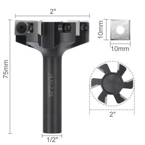 XCAN CNC Spoilboard Surfacing Router Bit 12.7mm Shank 6-Wings Insert Carbide Wood Planer Bit Slab Flattening Bit