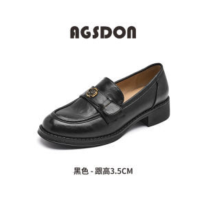 Agsdon Womens Thick Bottom Loafers Black Versatile Single Shoes Fashionable British Style Autumn Season Casual Footwear