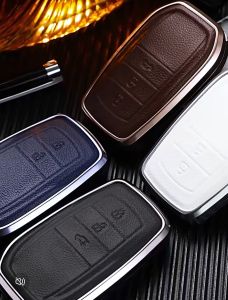 MOOGU Toyota Harrier / Camry / Fortuner / Innova Zenix Aluminium + Leather Remote Screw-less Car Key Cover Casing with keychain