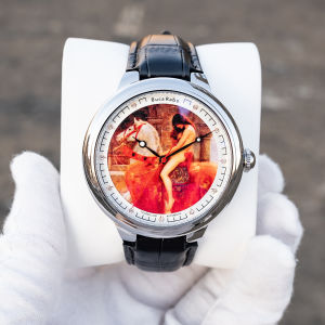 OBLVLO 45mm Designer Automatic Watch With Lady Pattern For Men Silver Case Black Leather Strap Mechanical Modern Wristwatch