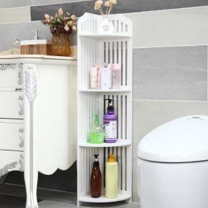 Kệ góc 4 tầng màu trắng trang trí nhà cửa - phòng tắm hoạ tiết nan sọc chịu lực tốt 100% kháng nước tuyệt đối chống ẩm mốc