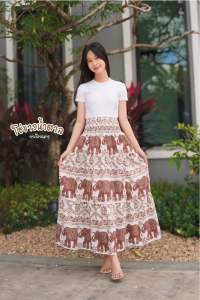 กระโปรงลายช้าง กระโปรงมารุ ผ้าไหมอิตาลี ผลิตจากไทย💯%สวยมาก พร้อมส่ง