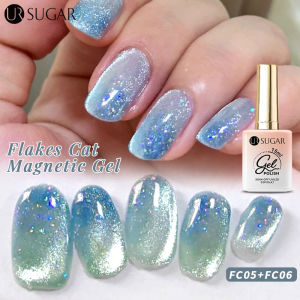 UR SUGAR 15ml Baby Blue Flakes Cat Gel Nail Art Polish With Cloud Silk Effect for Summer Nail Art Soak Off LED UV Gel