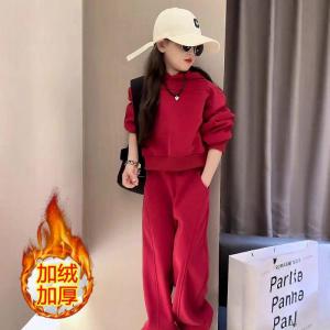 Girls Fleece Lined Two Piece Set New Year Visiting Outfit Autumn Winter Korean Style Cotton Clothes Warmth Guaranteed