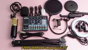 Siborie【Free headset】F999 soundcard+BM800 mic+Lampu+E10 headset Paket Komplit Full Set Paket recording lengkap Streaming Langsung Siap COD