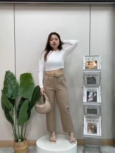 (M-XL) Plussize Freesize Casual Straightleg Pants Formal Office Suit Pants Elasticated (Garter) High Waist With Drawstring & Pockets for Women #9150