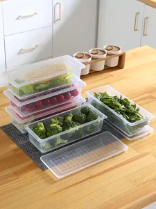 Large Size Fruits Meat Fish Food Drain Keep Fresh Refrigerator Fridge Frozen Storage Box Organizer Anti-Dirty