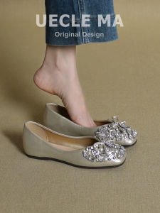 MASHUJIA | Real Leather Fairy French Pointy Toe Pearl Crystal Wedding Flats