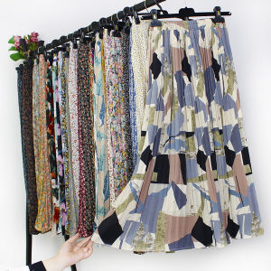Summer 2023 High Waist Floral Print Chiffon A-Line Midi Skirt Beachwear Womens Half-length Skirts Vintage Wave Gored Asymmetrical