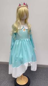 Rosalina Costumes Kids Long Sleeve Girl Fancy Peach Dress Blue Off Shoulder Princess Gown for Birthday Party Cosplay