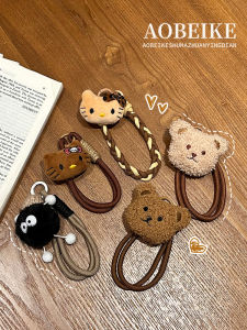 Cartoon Bear Plushie Woven Hand Cord Universal Phone Case DIY Mobile Accessory Portable Handle Rope Wristband Pendant Chain Transparent Sticker Anti-Fall Female Style