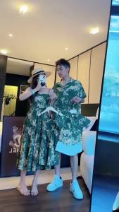 ＜906＞ วันหยุดพักผ่อนริมทะเลชายหาดชุดแม่ลูกครอบครัวสามคนฮาวายเสื้อหลวมๆสไตล์ฮ่องกงสไตล์ฮ่องกงผ้าชีฟองแม่ลูก