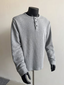 เสื้อยืดคอกลมแขนยาวทรงหลวมสไตล์อเมริกันสำหรับผู้ชาย เสื้อเชิ้ตแขนยาวฤดูใบไม้ร่วง CleanFit Henry Shirt Collar Base Layer Sweatshirt