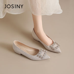 Josiny | Low Heel Wedding Shoes Pearls Buckle No Grinding Comfort Soft Leather Pointed Toe Slip On