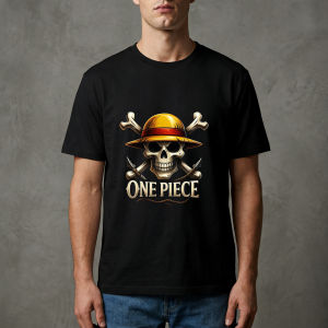 Bandai | Mens High - Quality Soft Fabric Anime T - Shirt One Piece Skull & Straw Hat Crossbones Graphic Print Fashion Tee