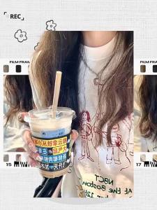 SHUQINGLAI | Áo Thun Form Rộng Chất Cotton Phong Cách Retro Cho Phụ Nữ