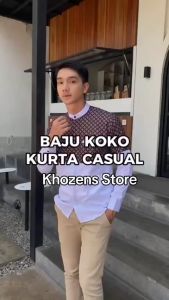 Baju Koko Pria Dewasa Lengan Panjang Motif Kobata Qynang Kombinasi motif Batik Terbaru