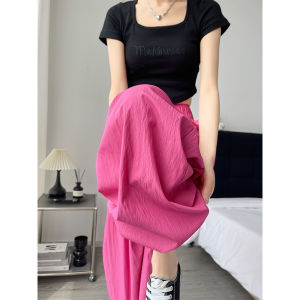 Quần Ống Rộng Cạp Cao Mùa Hè Mỏng Cho Nữ Quần Dài Thường Ngày Bằng Vải Cotton Pha Trộn Có Túi