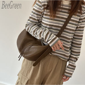 BeeGreen Women Genuine Leather Shoulder Bag Fashion Crescent Bag High Quality Commuter Bag Versatile Soft Sling Bag