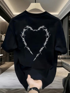 Áo Thun Cotton Tay Ngắn Dáng Rộng Phong Cách Mỹ in Hình Trái Tim Và Gai Mùa Hè Cho Nam Áo Thun Cotton Thoáng Khí