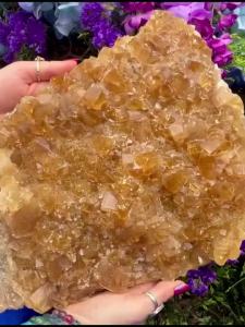 1PC Large High Quality Citrine Cluster with Calcite Flower-like Structure Citrine Quartz - Golden Translucent Crystal