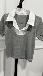 Atasan wanita Dewasa Import Knit Kerah Kancing U polosan Lengan Pendek Terbaru