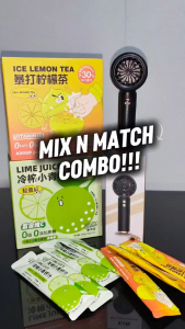 LICKZ JUICE Lime Calamansi Juice Beverage Concentrate - BUNDLE 60 Sachets with Thermos Flask or Handheld Fan or Pot  [0 Fat 0 Sugar NFC Cold-Pressed Juice]