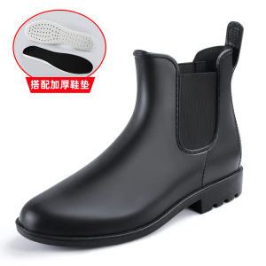 รองเท้ากันฝนรองเท้าบูทมาร์ตินใส่ด้านนอกแฟชั่นสำหรับผู้หญิงรองเท้าบูทสั้นรองเท้าผู้หญิงพื้นหนารองเท้าบูทสไตล์อังกฤษรองเท้าบูททรงบุหรี่เชลซีระดับเหนือข้อเท้า