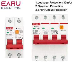 AC 2P 230V 4P 400V A Type RCBO RCCB MCB Electronic Residual Current Circuit Breaker Over Short Current 30mA Leakage Protection
