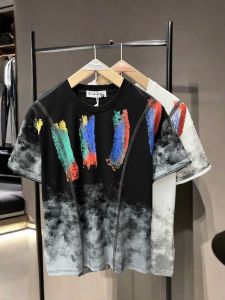 Loose Fit Graffiti Short Sleeve Mens T-Shirt Summer Breathable Cotton round Neck Digital Print Youth Trendy Abstract Pattern