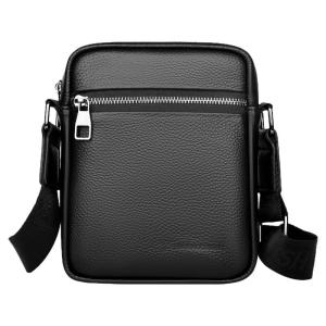 Túi Đeo Vai Nam Nhỏ Bằng Da Bò Nguyên Chất Màu Đen Hình Chữ Nhật Đơn Giản Màu Trơn Túi Đựng Điện Thoại Di Động Túi Công Sở