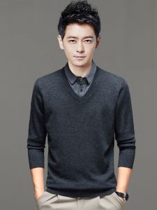 ROMON | Loose Mens Knitted Sweater Romon Pure Wool Shirt Collar Autumn Winter New Style Dad Clothes Fake Two-Piece Casual Fashion