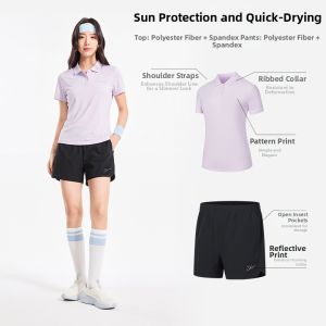 Erke | New Summer Ladies Badminton Sport Set Short Sleeve Polo Shirt