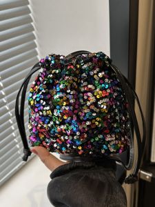 Korean Fashion High Quality Glittering Sequins Blingbling Drawstring Bucket Bag Single Shoulder Crossbody Washable Soft Handle