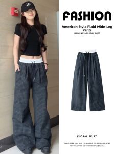 LANMENGYA | Vintage Checked Wide Leg Trousers