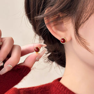 Red Pearl Womens Earrings Unique Design High-End Feelings Pure Silver Ear Jewelry New Fashion 2025 Trendy Dangle Studs