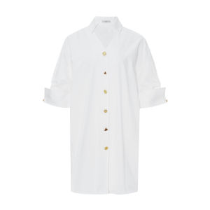 Cotton Metal Button Simple Shirt Dress