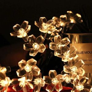Solar Cherry Blossom Outdoor String Lights Floral LED Fairy Lights for Yard Tree Balcony Backyard Landscape Festival Decor
