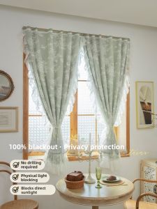 ORIENTAL LAN | Adhesive Double-layer Magic Tape Blackout Curtain Easy Install Sunscreen