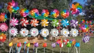 กังหันลม กังหันลมพลาสติก สีสันสวยสดใส ขนาดใหญ่เส้นผ่านศูนย์กลาง 42 เซนติเมตร ลายกังหันเรียกทรัพย์