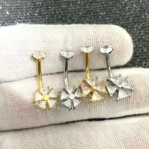 1PC Stainless Steel Triangular Cubic Zircon Belly Button Ring 14G Flower Internal Thread Navel Piercing Ombligo Piercing Jewelry